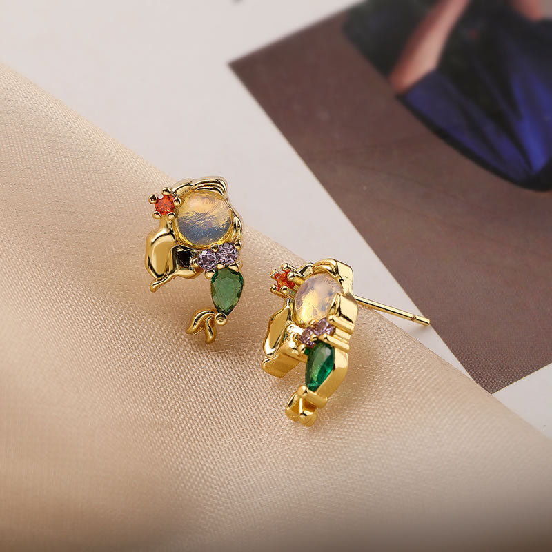 Fashion 1# Gold-plated copper princess earrings with zirconium