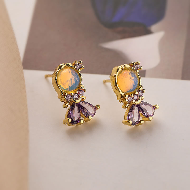 Fashion 1# Gold-plated copper princess earrings with zirconium
