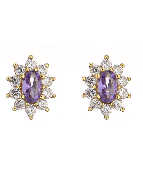 Fashion 1 Pair Of White Diamond Earrings Bronze Zirconium Geometric Oval Stud Earrings