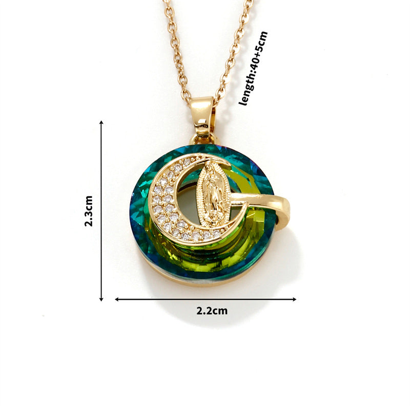 Fashion 1# Stainless Steel Diamond Moon Necklace