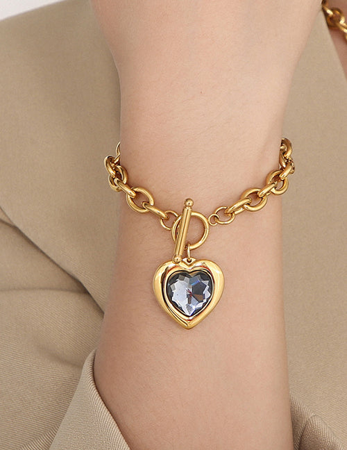 Fashion 1# Titanium Diamond Heart Ot Buckle Bracelet