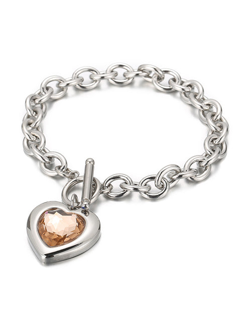 Fashion 1# Titanium Diamond Heart Ot Buckle Bracelet