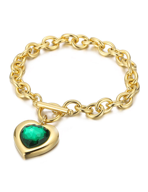 Fashion 1# Titanium Diamond Heart Ot Buckle Bracelet