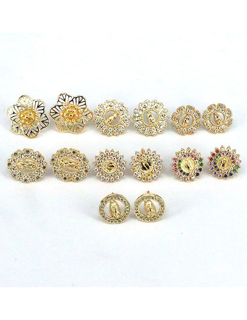 Fashion 2# Copper And Diamond Virgin Mary Geometric Stud Earrings