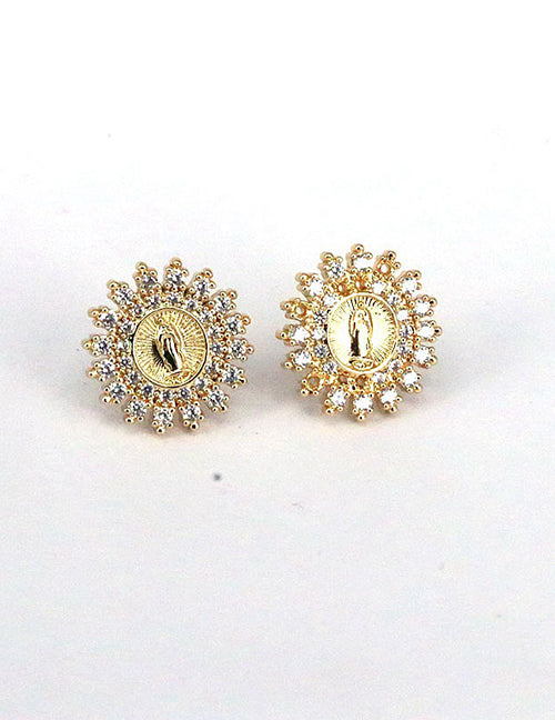 Fashion 2# Copper And Diamond Virgin Mary Geometric Stud Earrings
