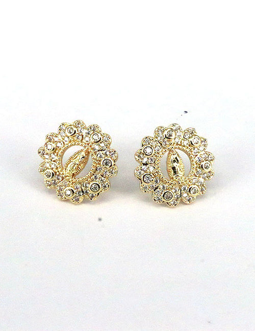 Fashion 2# Copper And Diamond Virgin Mary Geometric Stud Earrings