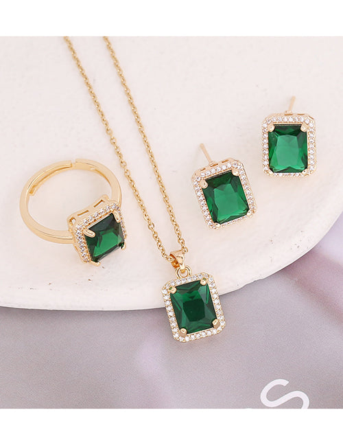 Fashion 2#green Earrings Copper Inlaid Square Zirconium Earrings