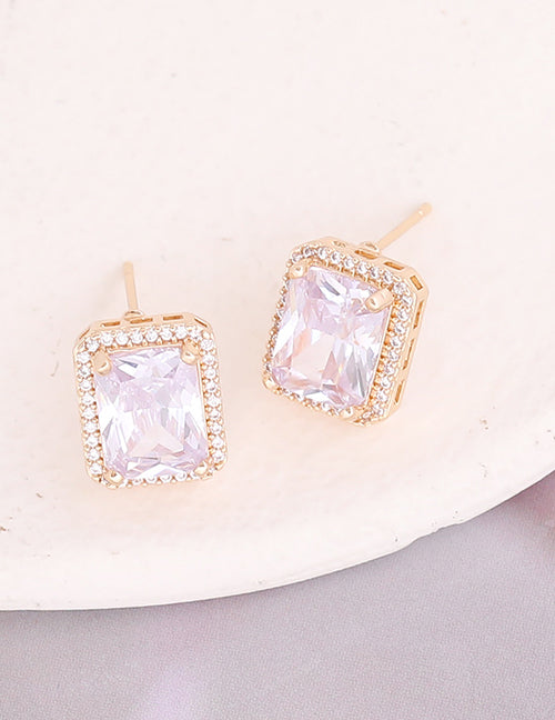 Fashion 2#green Earrings Copper Inlaid Square Zirconium Earrings