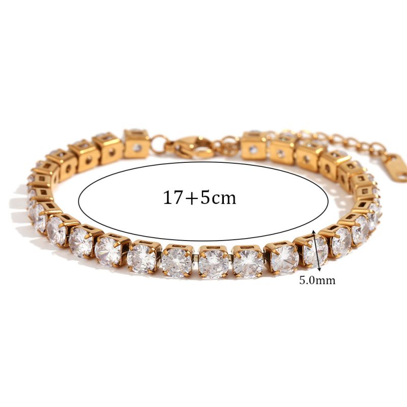 Fashion 2mm Zircon Chain Bracelet-gold Stainless Steel Gold Plated Zirconium Chain Bracelet
