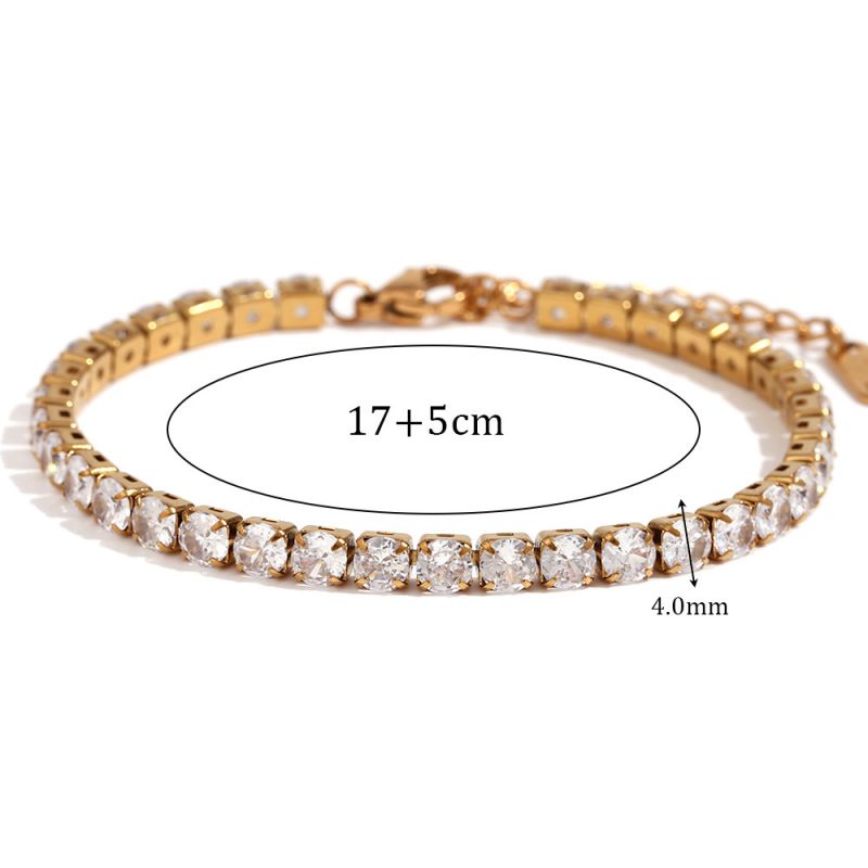 Fashion 2mm Zircon Chain Bracelet-gold Stainless Steel Gold Plated Zirconium Chain Bracelet