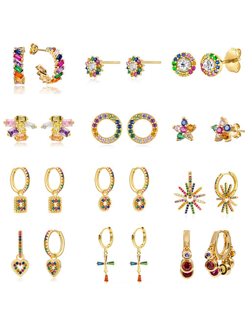 Fashion 3# Copper Inlaid Zirconia Geometric Earrings