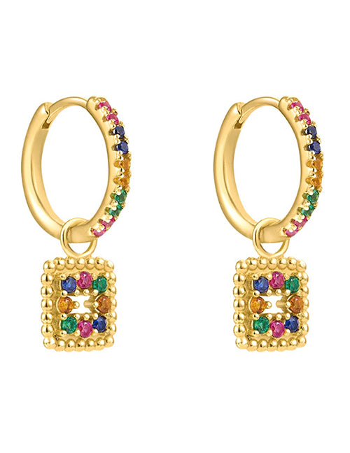 Fashion 3# Copper Inlaid Zirconia Geometric Earrings