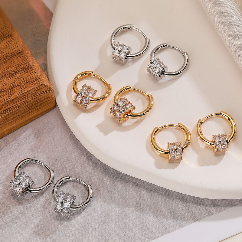 Fashion 3# Gold-plated Copper Geometric Zirconium Earrings