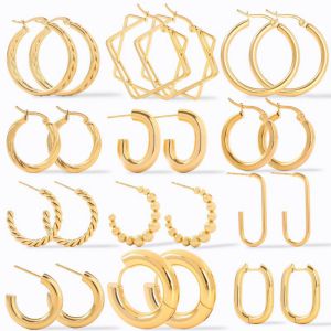 Fashion 3.0 Round Wire Earrings Gold Stainless Steel Geometric Round Earrings