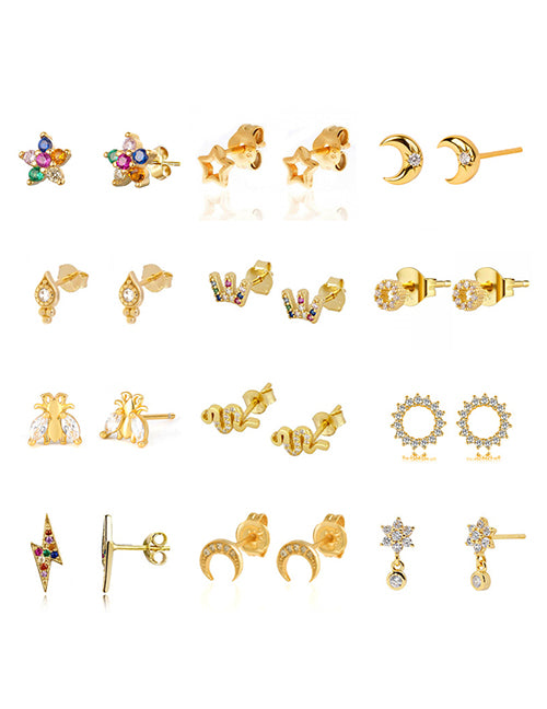 Fashion 5# Copper And Diamond Moon Stud Earrings