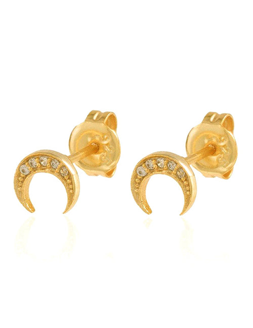 Fashion 5# Copper And Diamond Moon Stud Earrings
