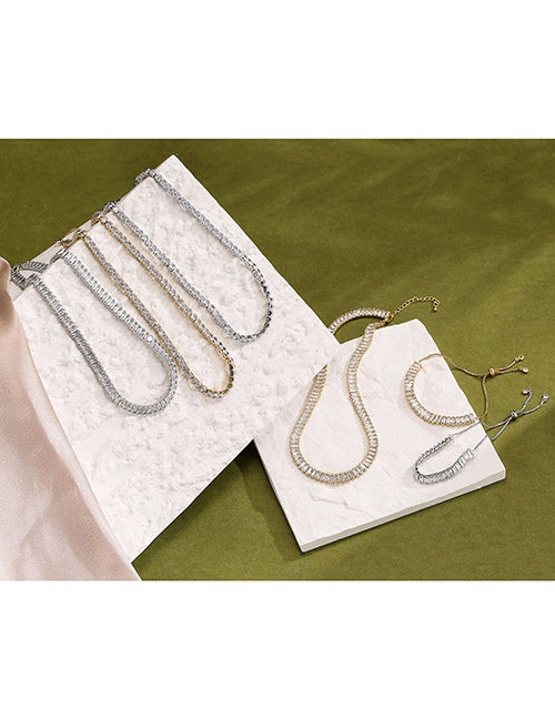 Fashion 5mm Gold Necklace Bronze Diamond T Square Diamond Necklace