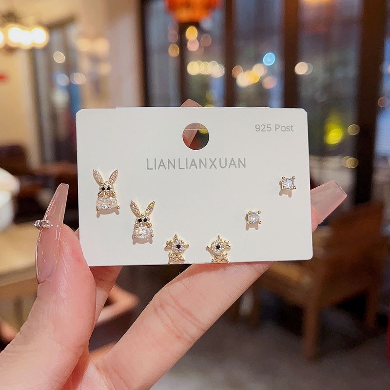 Fashion 6# Zirconia Geometric Earrings Set In Copper