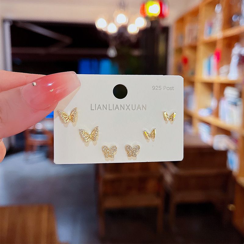 Fashion 6# Zirconia Geometric Earrings Set In Copper