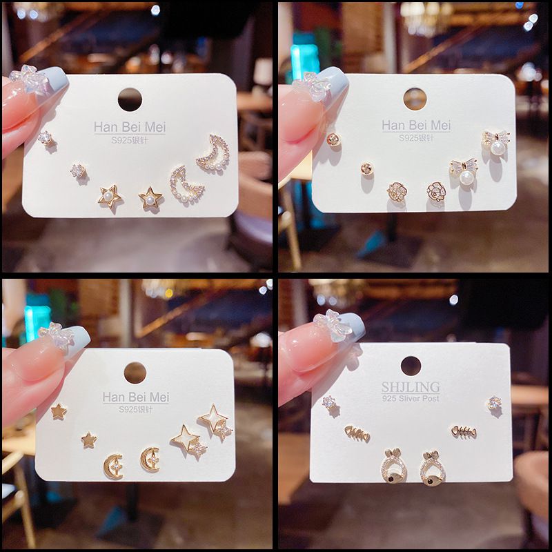 Fashion 6# Zirconia Geometric Earrings Set In Copper