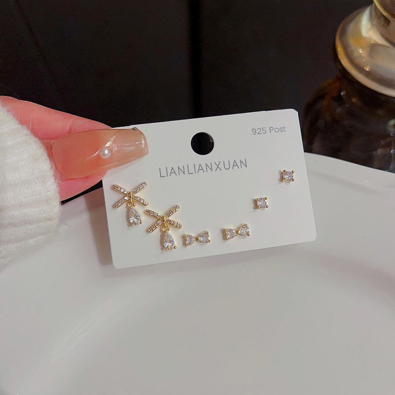 Fashion 6# Zirconia Geometric Earrings Set In Copper