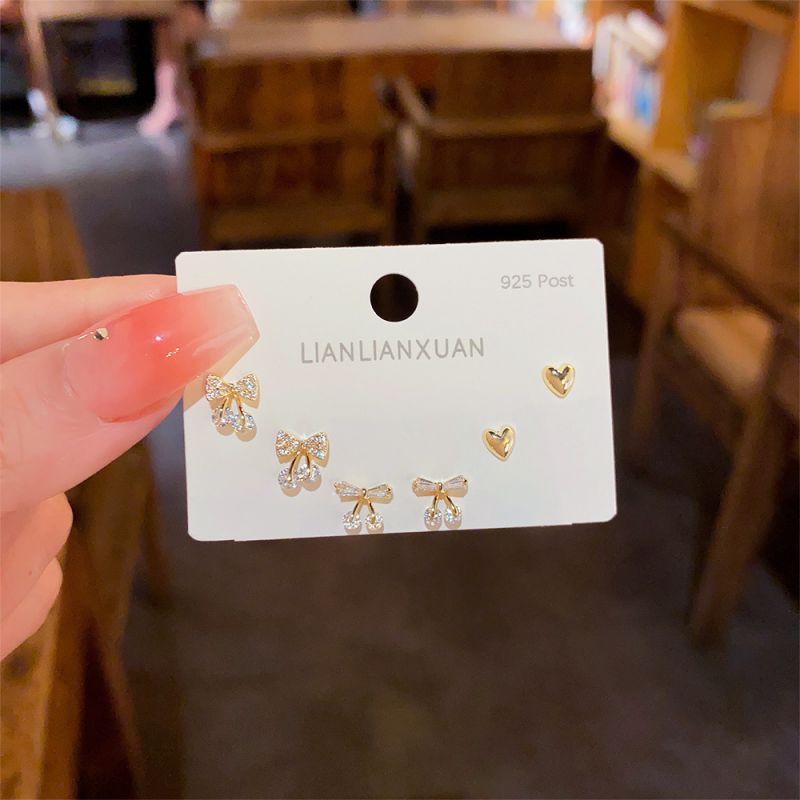 Fashion 6# Zirconia Geometric Earrings Set In Copper