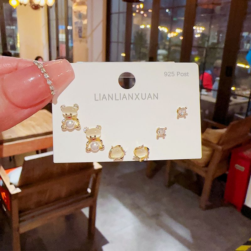 Fashion 6# Zirconia Geometric Earrings Set In Copper