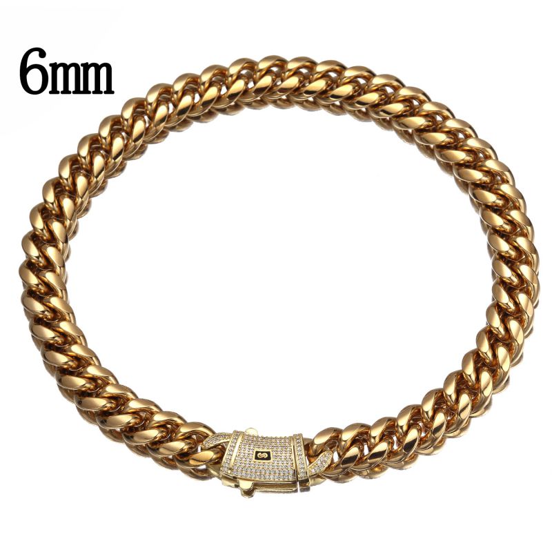 Fashion 6mm 8inch Bracelet Stainless Steel Geometric Spring Clasp Men's Bracelet
