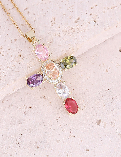 Fashion 7#white Bronze Zirconium Cross Necklace