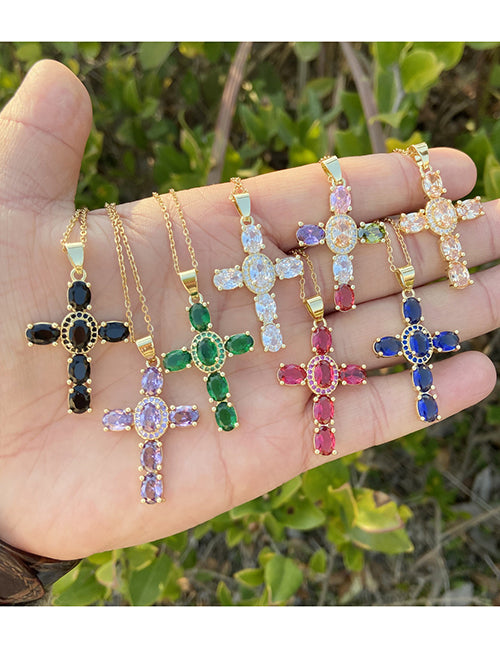 Fashion 7#white Bronze Zirconium Cross Necklace