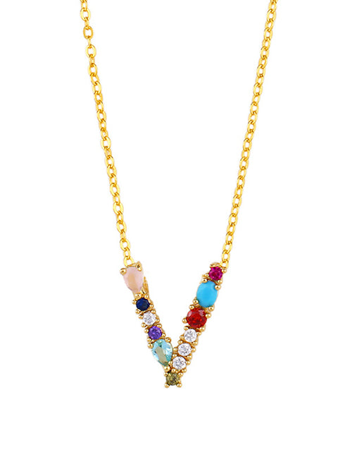 Fashion A 26 Letters Necklace With Copper Inlaid Color Zirconium