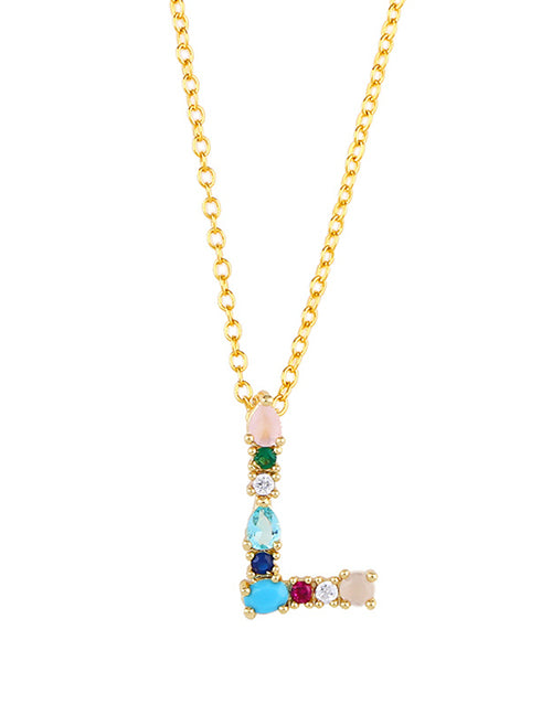 Fashion A 26 Letters Necklace With Copper Inlaid Color Zirconium