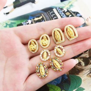 Fashion A Copper Diamond Geometric Madonna Stud Earrings