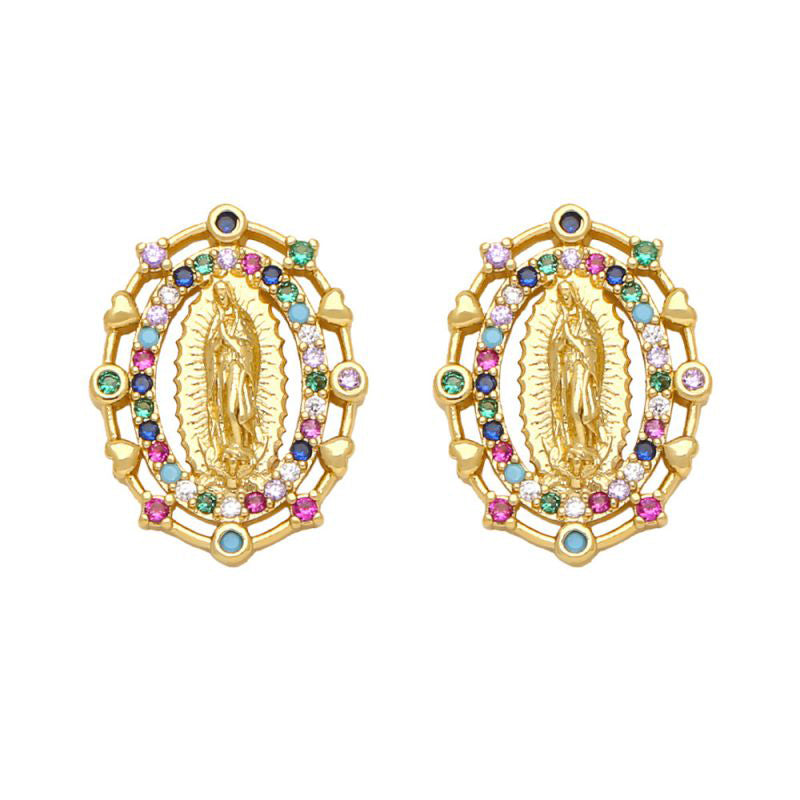 Fashion A Copper Diamond Geometric Madonna Stud Earrings