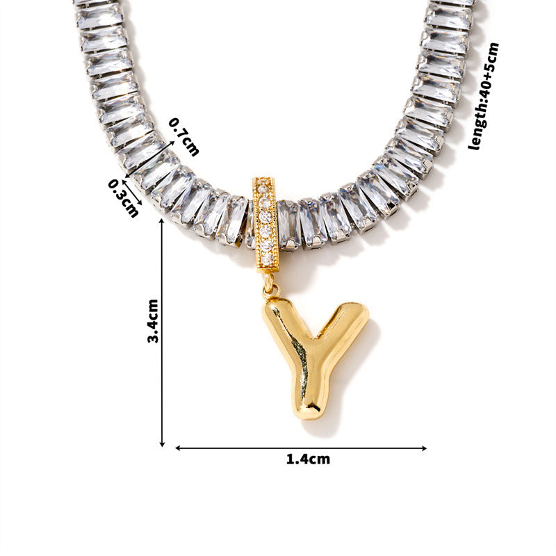 Fashion A Copper Gold-plated Rectangular Zirconium 26 Letter Necklace
