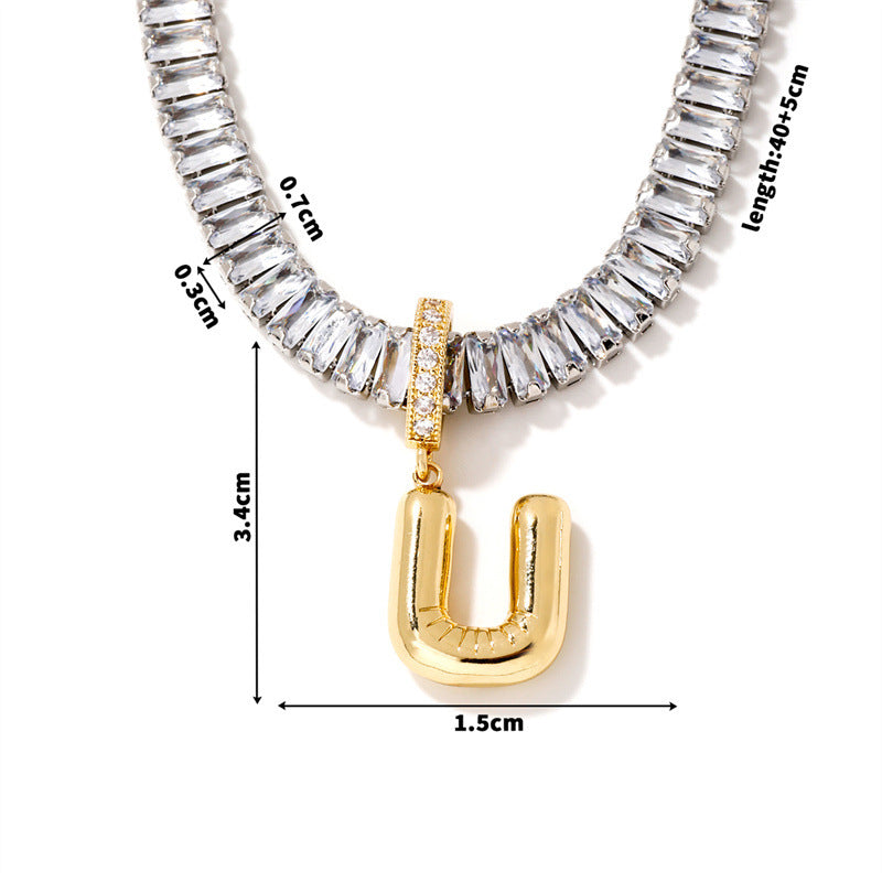 Fashion A Copper Gold-plated Rectangular Zirconium 26 Letter Necklace