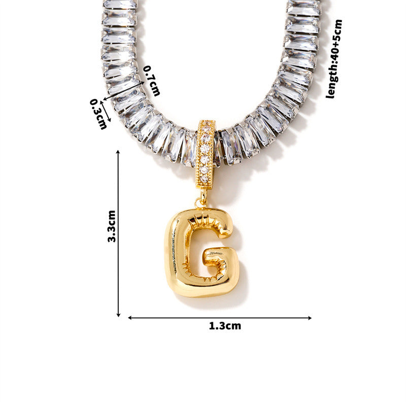 Fashion A Copper Gold-plated Rectangular Zirconium 26 Letter Necklace