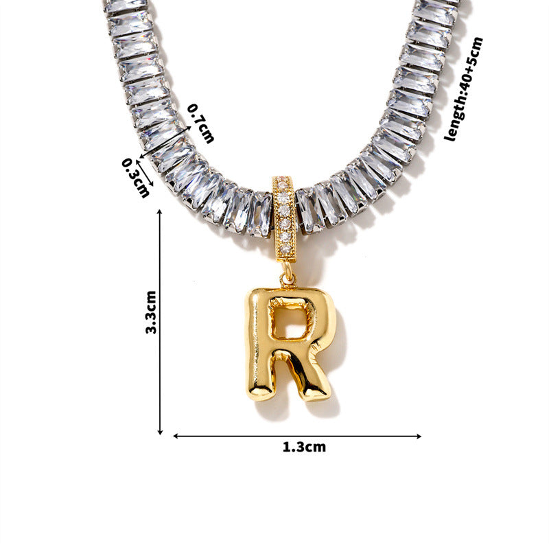 Fashion A Copper Gold-plated Rectangular Zirconium 26 Letter Necklace