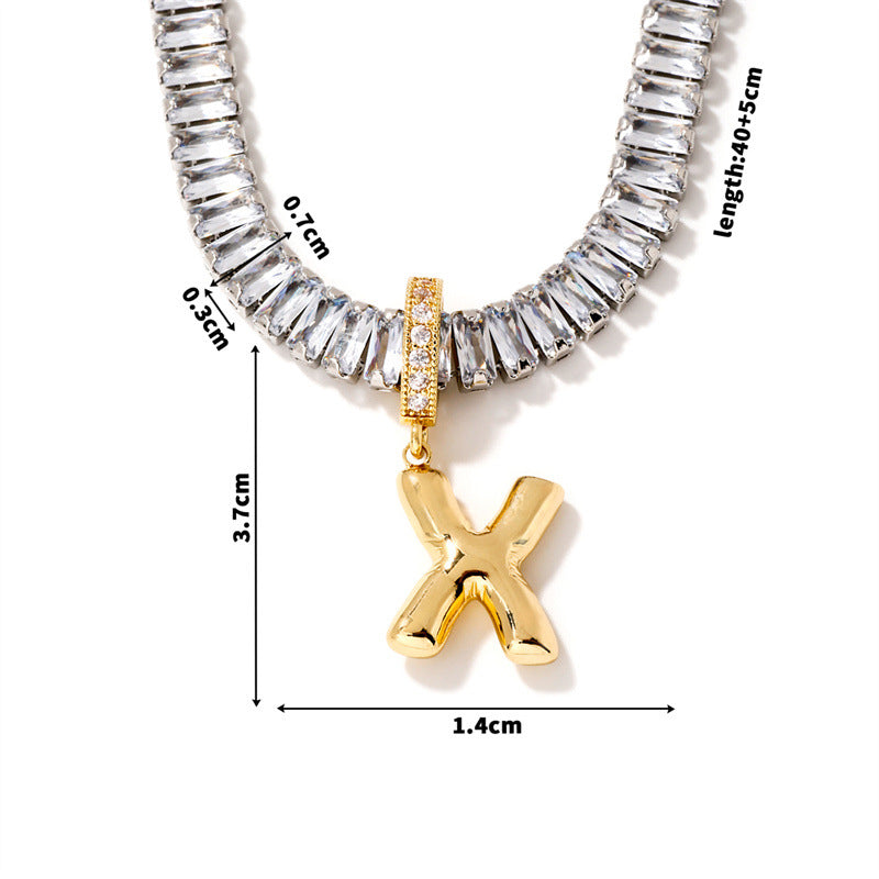 Fashion A Copper Gold-plated Rectangular Zirconium 26 Letter Necklace