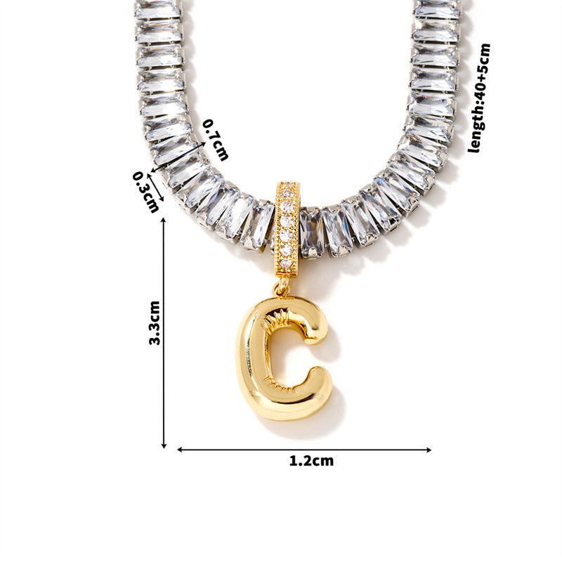 Fashion A Copper Gold-plated Rectangular Zirconium 26 Letter Necklace