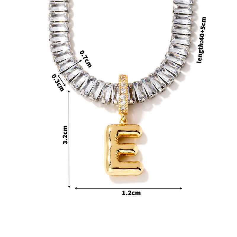Fashion A Copper Gold-plated Rectangular Zirconium 26 Letter Necklace