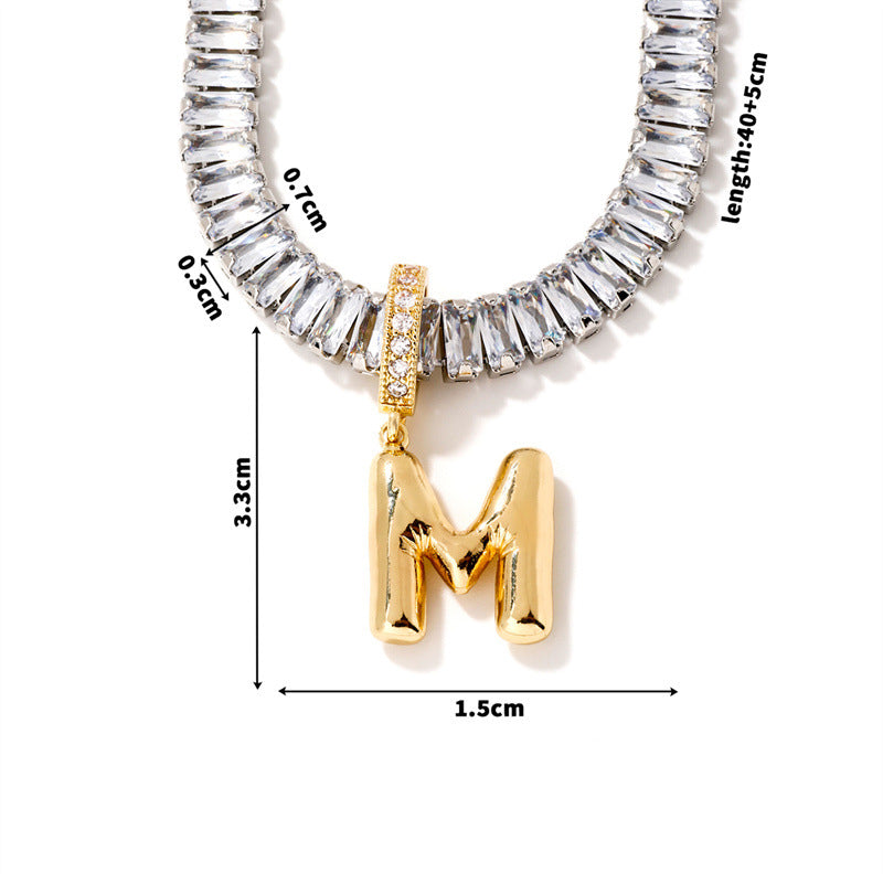 Fashion A Copper Gold-plated Rectangular Zirconium 26 Letter Necklace