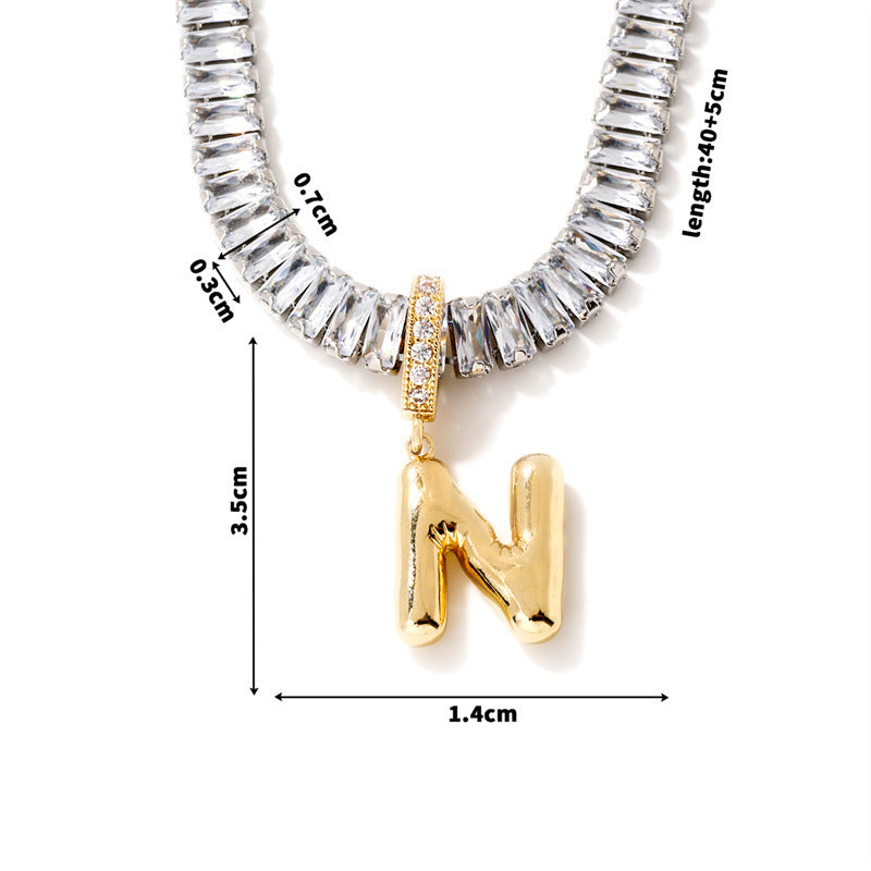 Fashion A Copper Gold-plated Rectangular Zirconium 26 Letter Necklace