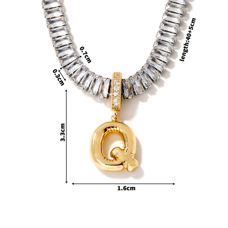 Fashion A Copper Gold-plated Rectangular Zirconium 26 Letter Necklace