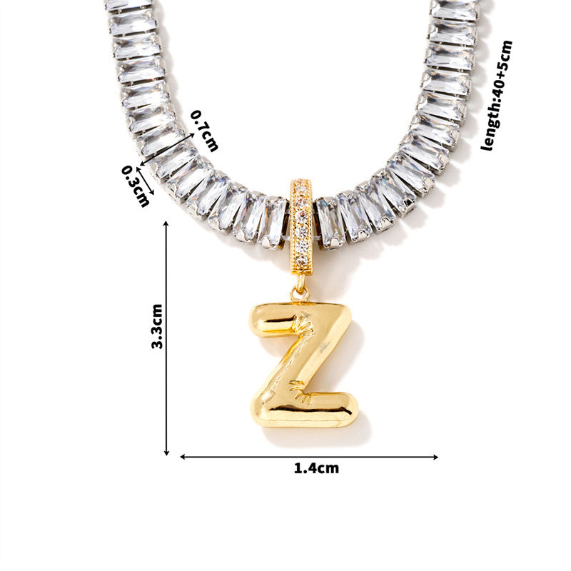 Fashion A Copper Gold-plated Rectangular Zirconium 26 Letter Necklace