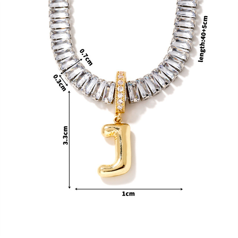 Fashion A Copper Gold-plated Rectangular Zirconium 26 Letter Necklace