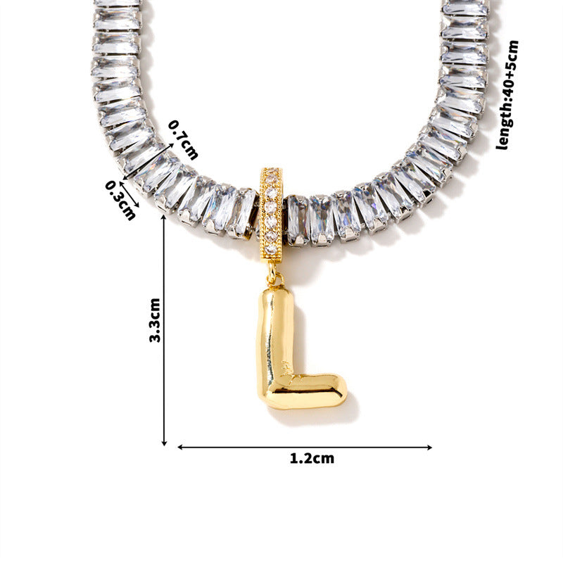 Fashion A Copper Gold-plated Rectangular Zirconium 26 Letter Necklace