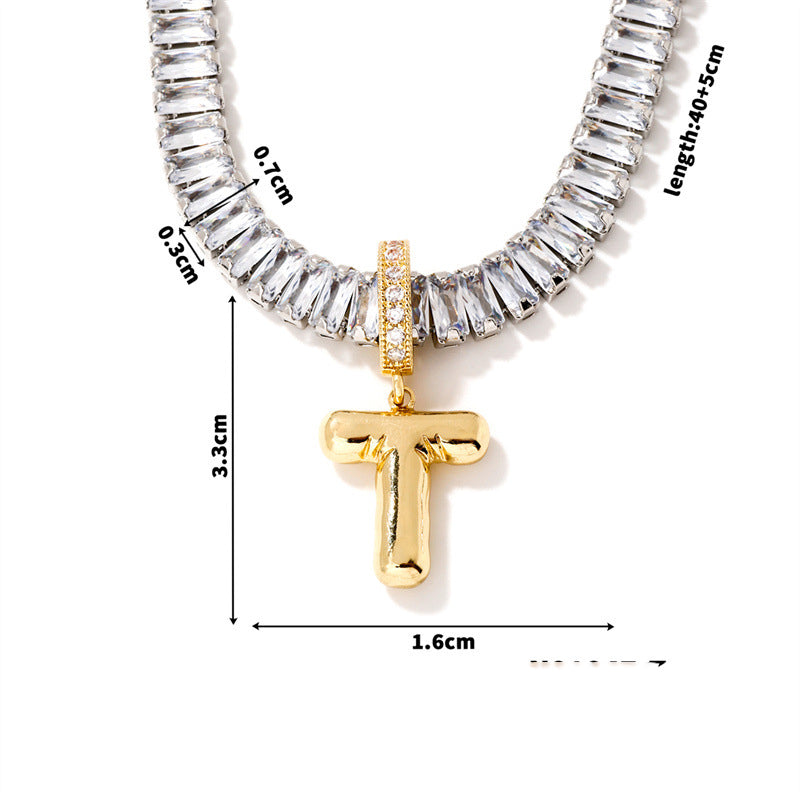 Fashion A Copper Gold-plated Rectangular Zirconium 26 Letter Necklace