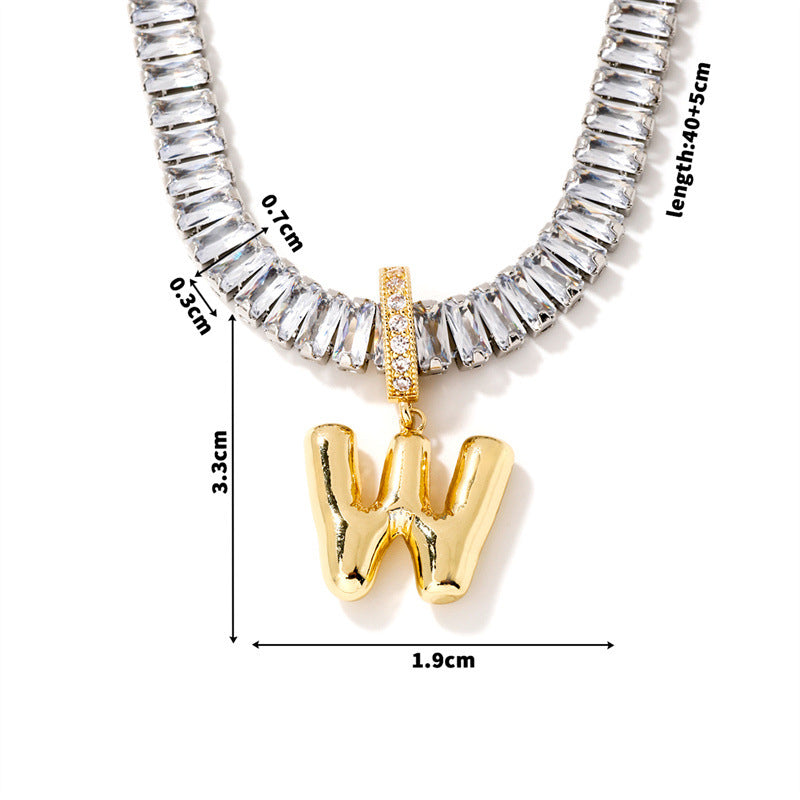Fashion A Copper Gold-plated Rectangular Zirconium 26 Letter Necklace