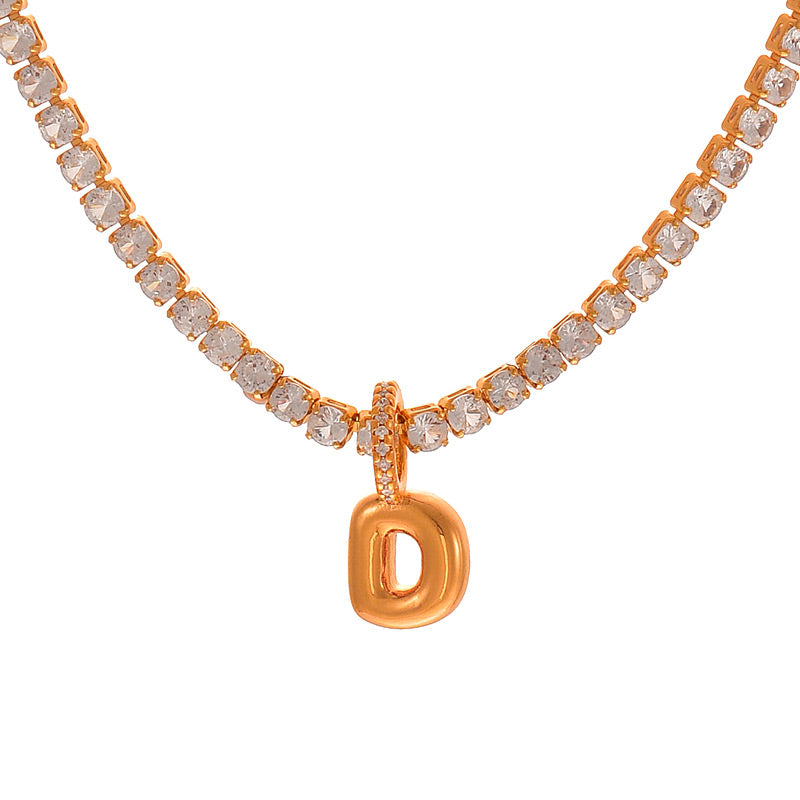Fashion A Copper Inlaid Zircon 26 Letter Pendant Necklace